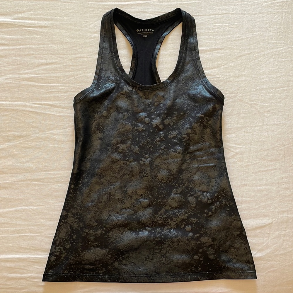 Athleta Black/Gray Pattern Workout Top Size Xxs - image 1